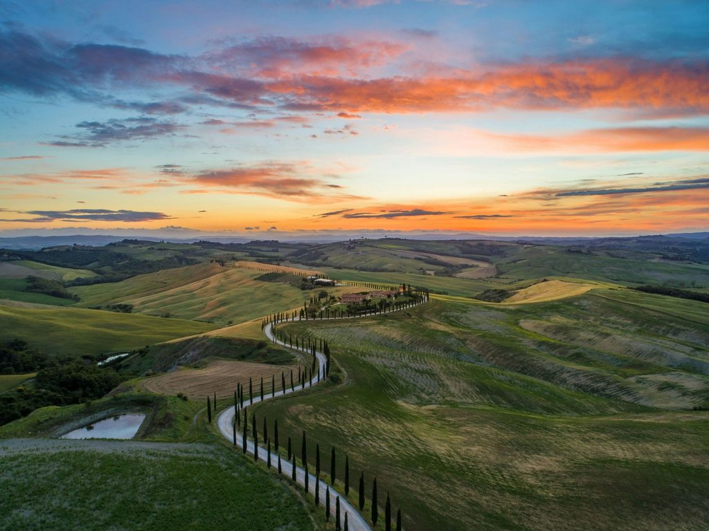 Sunset wedding view in Tuscany