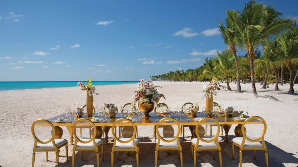Secrets Cap Cana Resort & Spa oceanfront ceremony setup on Juanillo Beach